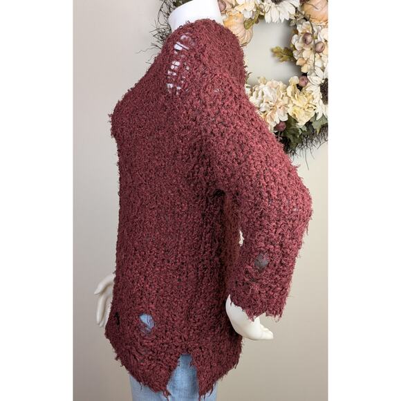 Free People Up The Ladder Sweater Medium Maroon Distressed Grunge Streetwear - Picture 3 of 12